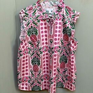 Charter Club Pink and Green Blouse Vibrant and Stylish